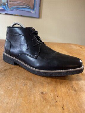 Deer Stags 9.5M Mens Bangor Chukka Boots Black Ankle Faux Leather Lace Up